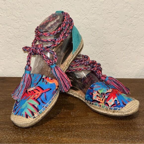 Sam Edelman Circus Tropical Floral Print Rope Lace Up Espadrille Sandal Shoes - Picture 1 of 8